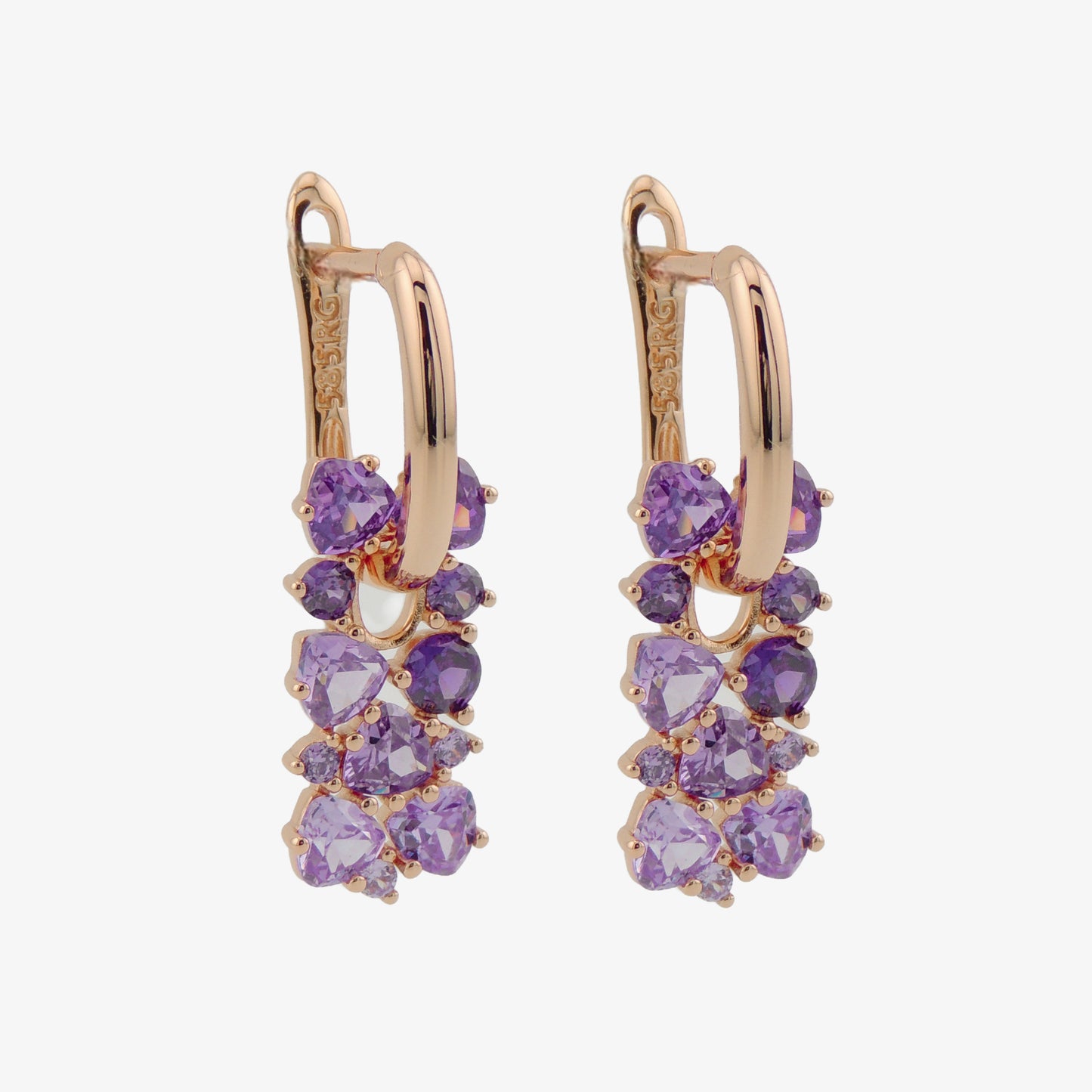 PENDIENTES RITA. Pendientes bañados en oro rosa 585 con circón natural púrpura