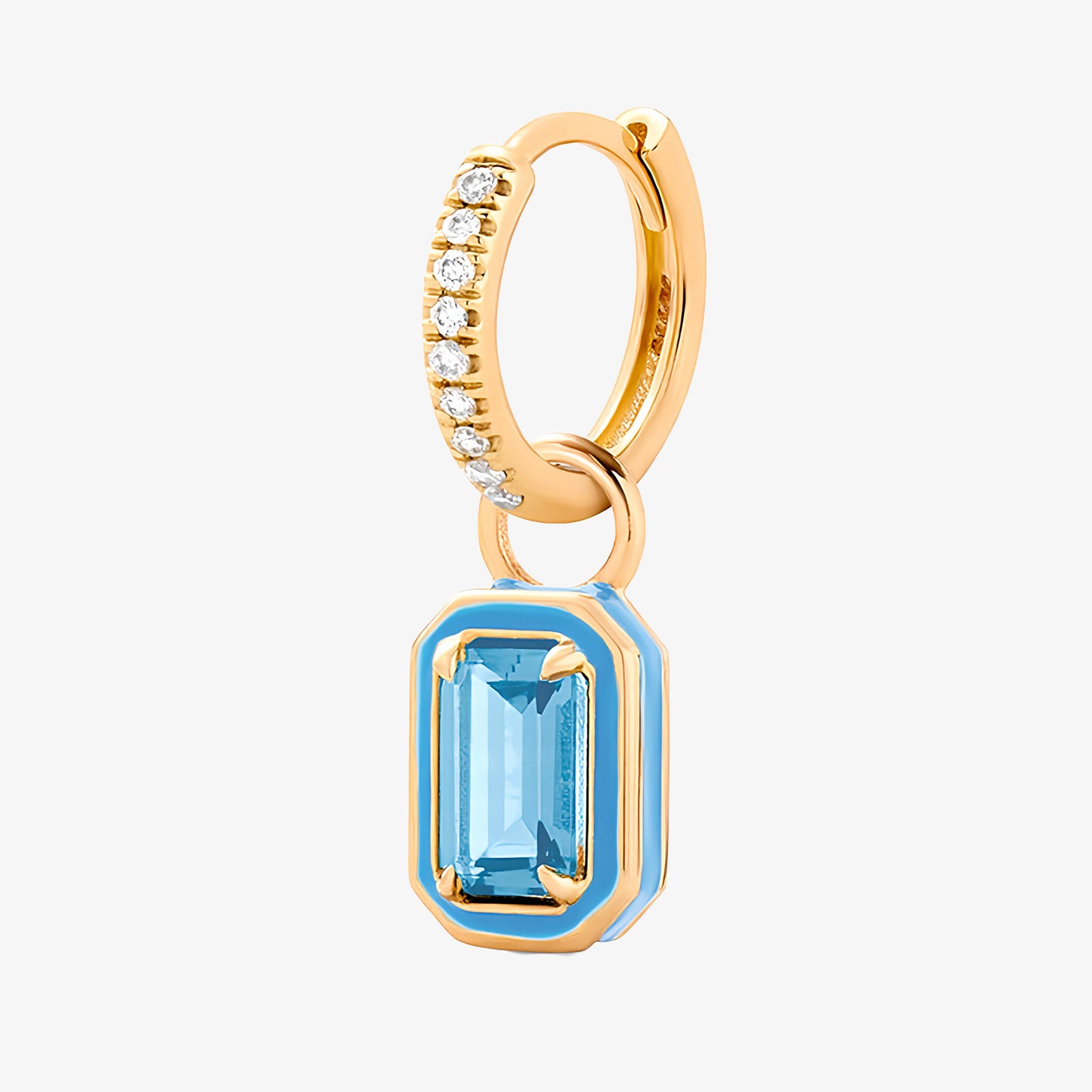 PENDIENTES SACHA. Aros en plata de ley 925 bañada en oro y circonitas blancas con piedra en color aguamarina