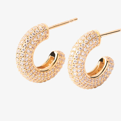 PENDIENTES ADA. Aros en Plata de Ley 925 bañada en oro de 18K con circonitas blancas