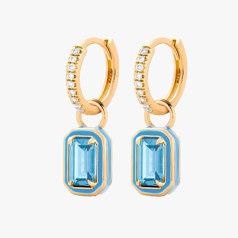 PENDIENTES SACHA. Aros en plata de ley 925 bañada en oro y circonitas blancas con piedra en color aguamarina