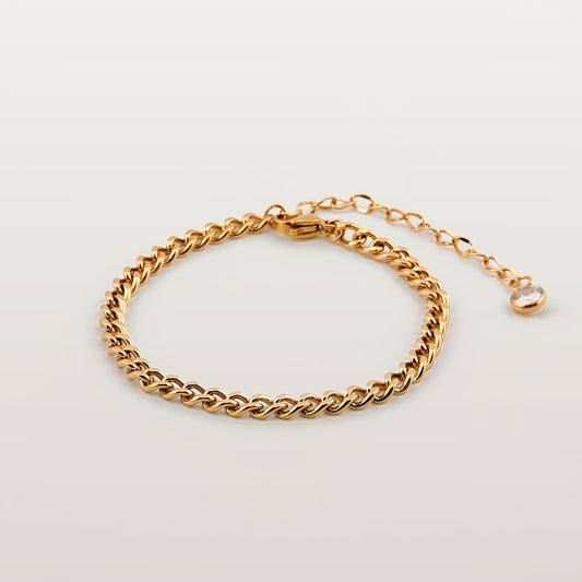 Pulsera de cadena barbada en acero inoxidable bañado en oro, con cierre ajustable