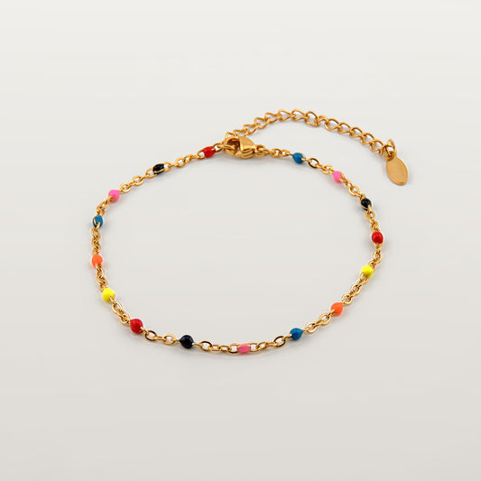 Pulsera ajustable de acero inoxidable con cuentas de colores y cierre extensible