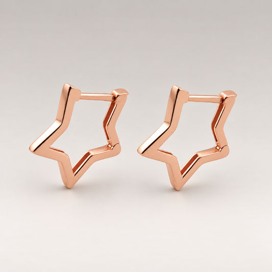 Pendientes de aro pequeños con forma de estrella de plata de ley 925 bañada en oro rosa