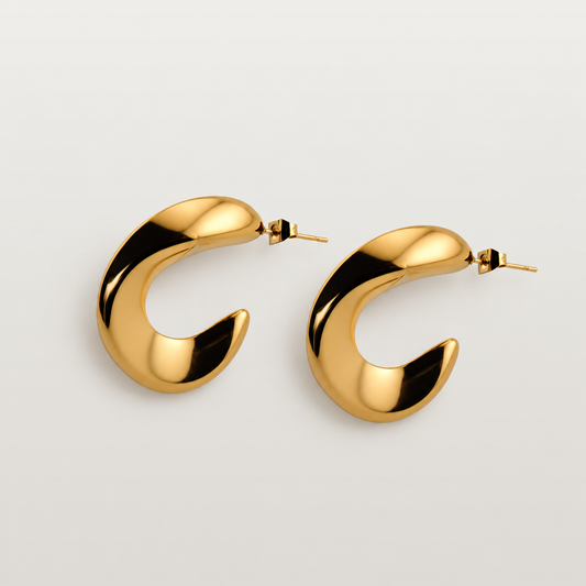 Pendientes de aro ancho en forma de C, de acero inoxidable bañado en oro de 18K