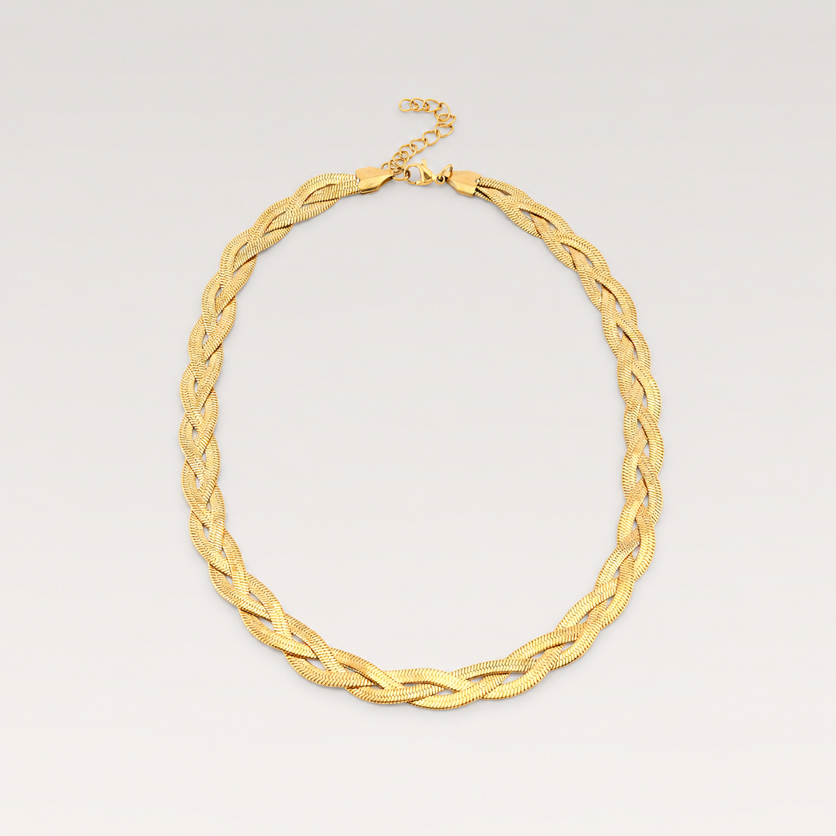 Collar de cadena plana trenzada de acero inoxidable dorado con cierre ajustable