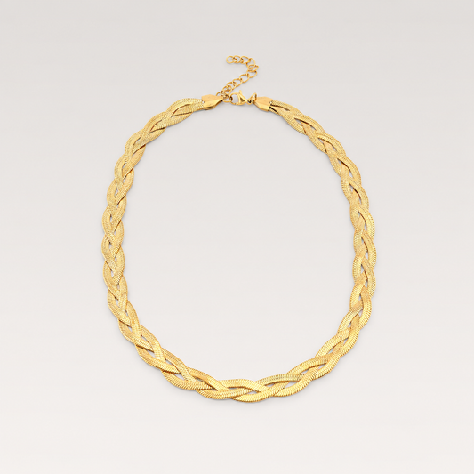 Collar de cadena plana trenzada de acero inoxidable dorado con cierre ajustable