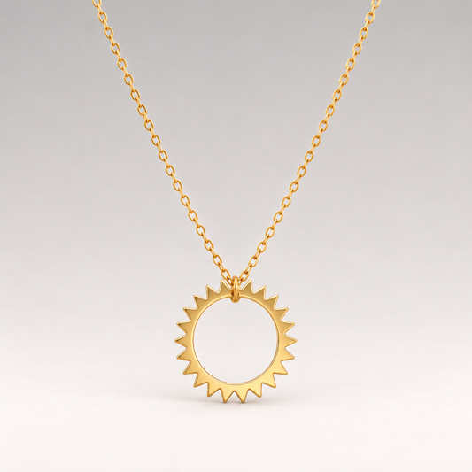 Collar de plata de ley 925 bañada en oro con colgante de sol calado y cadena ajustable de 40 a 50 cm