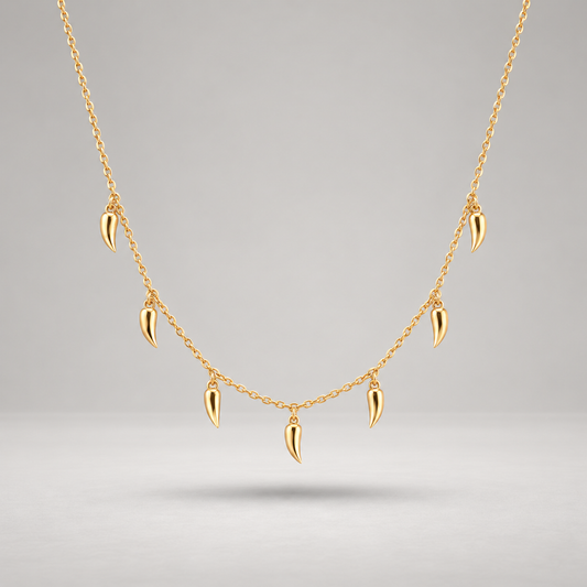 Collar de plata de ley 925 bañada en oro con siete colgantes de jalapeño, de 40 cm