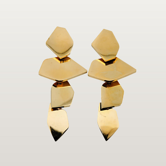 Pendientes largos de acero inoxidable bañado en oro, de 5,5 cm, con piezas geométricas en cascada