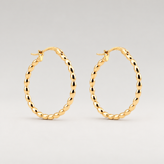 Pendientes de aro medianos de plata de ley 925 bañada en oro con textura de bolitas, de 2,6 cm