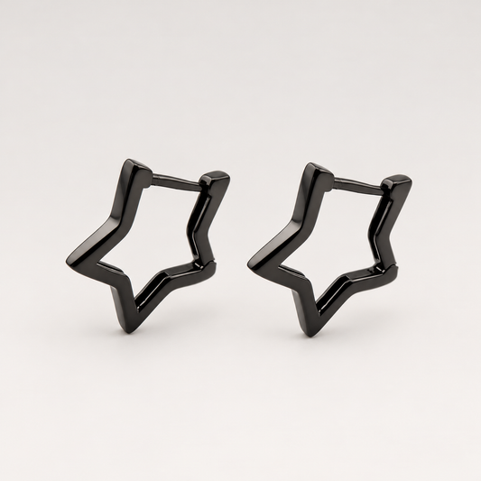 Pendientes pequeños en forma de estrella de plata de ley 925 con acabado negro