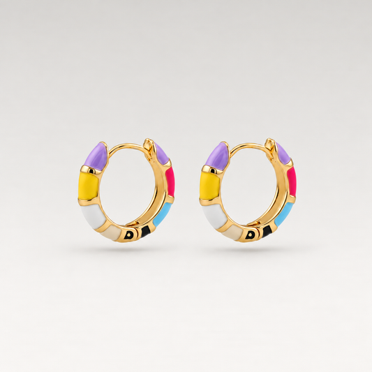Pendientes de aro pequeños y gruesos de plata de ley 925 bañada en oro de 18K esmaltados en varios colores