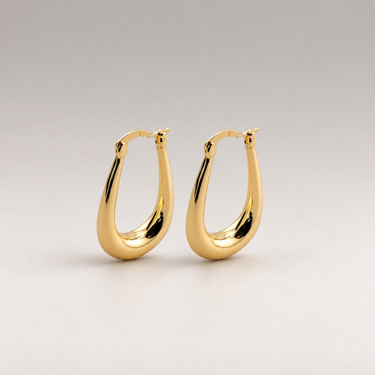 Pendientes de aro ovalados alargados de plata de ley 925 bañada en oro de 18K