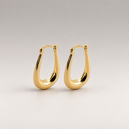 Pendientes de aro ovalados alargados de plata de ley 925 bañada en oro de 18K