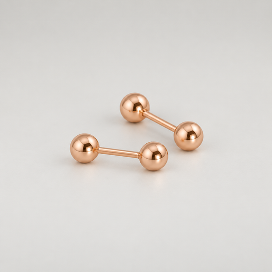 Pendientes de bolita pequeños de plata de ley 925 bañada en oro rosa, de 4 mm, con cierre de bola