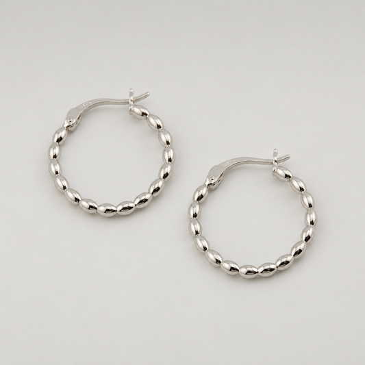Pendientes de aro medianos de plata de ley 925 con textura de bolitas, de 2,1 cm de diámetro