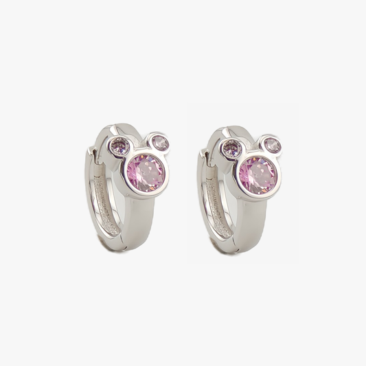 PENDIENTES BERTA. Pendientes Mickey Mouse en plata de ley 925 con circonita en color rosa