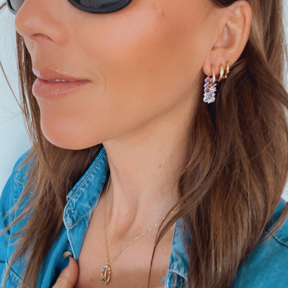 PENDIENTES RITA. Pendientes bañados en oro rosa 585 con circón natural púrpura